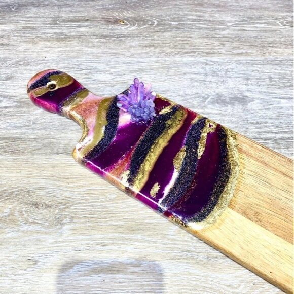 Geode Art Wood Cutting Board Purple Quartz Points - Picture 1 of 10